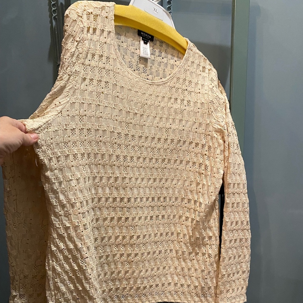 Worth New York, XL, Cream Blouse, 89% Nylon, 8% Elastic, 3% Viscose - stretchy